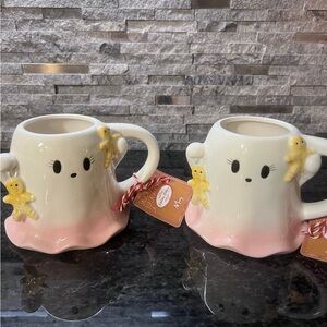 Pink Ombré Christmas GINGERBREAD GHOST Mug Set-CUTE!!!